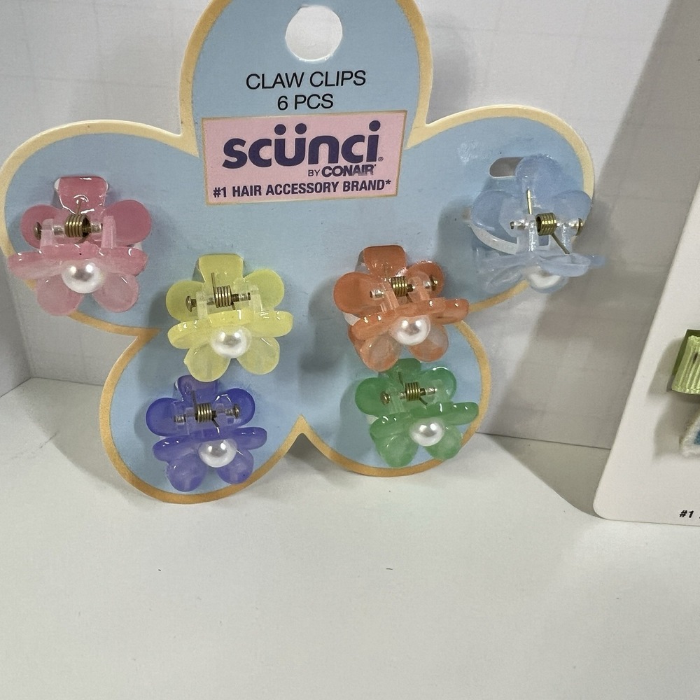 Scunci Hair‎ Clips Bobby Pins Rainbow Smile Pastel Flower Pearl Clips - Picture 2 of 5